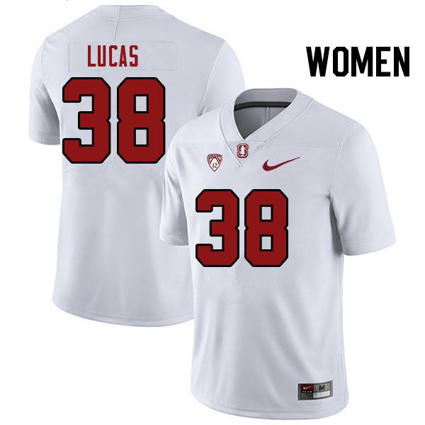 Women #38 Kale Lucas Stanford Cardinal College Football Jerseys Stitched Sale-White - Click Image to Close